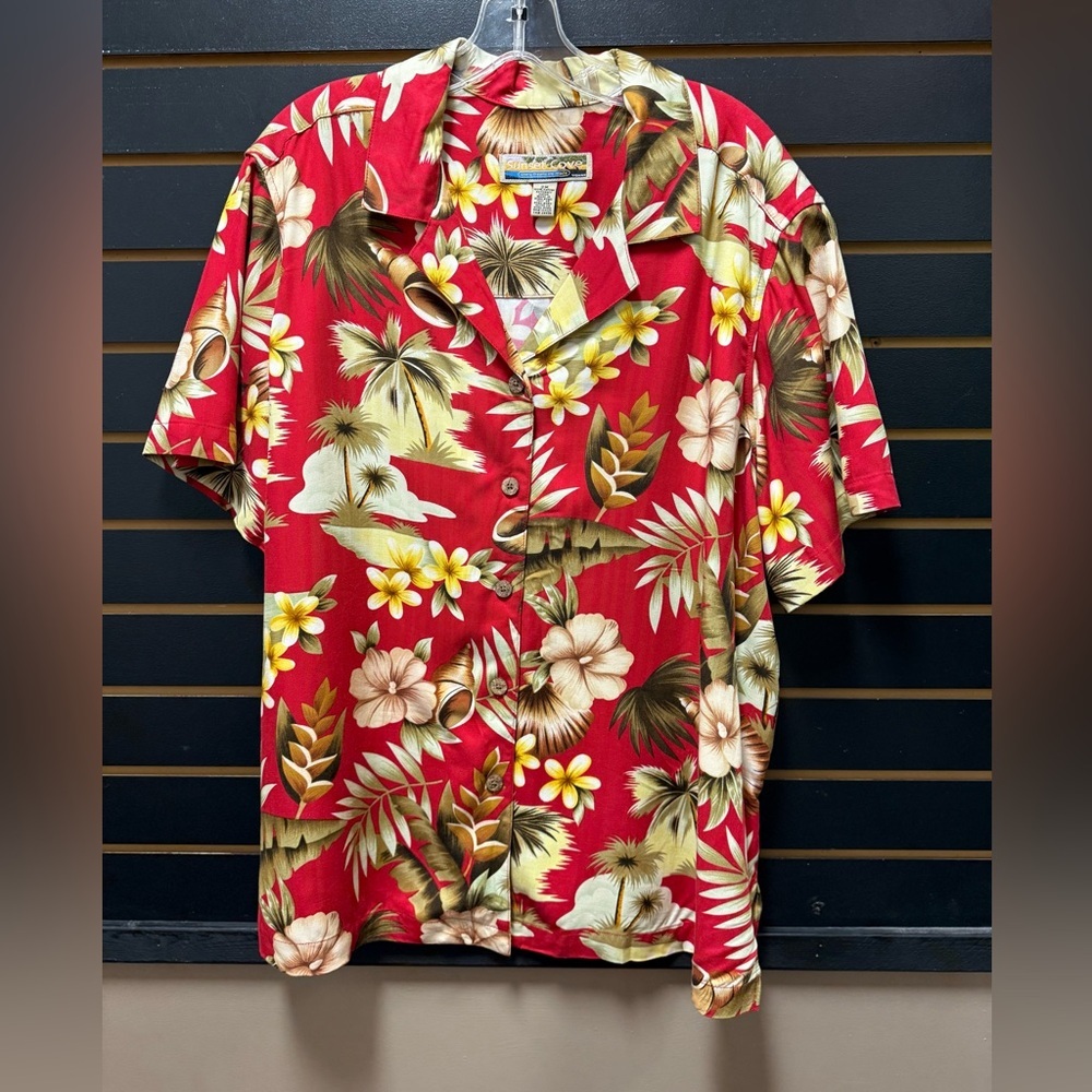 Sunset Cove Hawaiian Shirt Red Tropical Floral Camp Button Up Size 2X